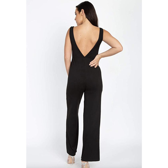 Capella Long Jumpsuit Women's Size M Black Open Front Tie Wide Leg Stretch - Picture 3 of 10